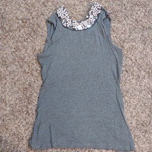 Bobeau grey tank with pearl neck line